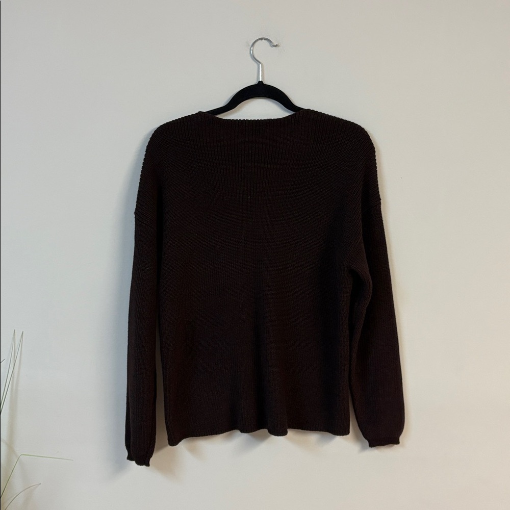BNWOT Gentle Fawn Women's Dark Brown Tucker Pullover V-Neck Sweater size M - Picture 3 of 5